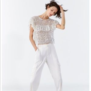 Zara sequin ruffled top M NWT
